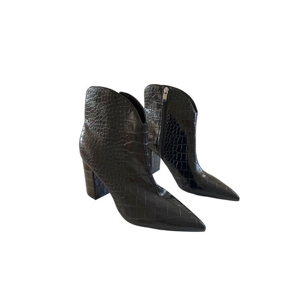 Nine West Womens Black Snakeskin Ankle Pointed Toe Chunky Heeled Boots Size 9.5 - Picture 7 of 7